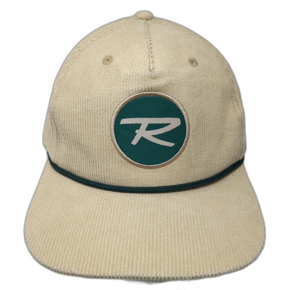 Rossignol 5 Panel Beige One Size Hat Corduroy Green Rope Logo Adjustable Buckle